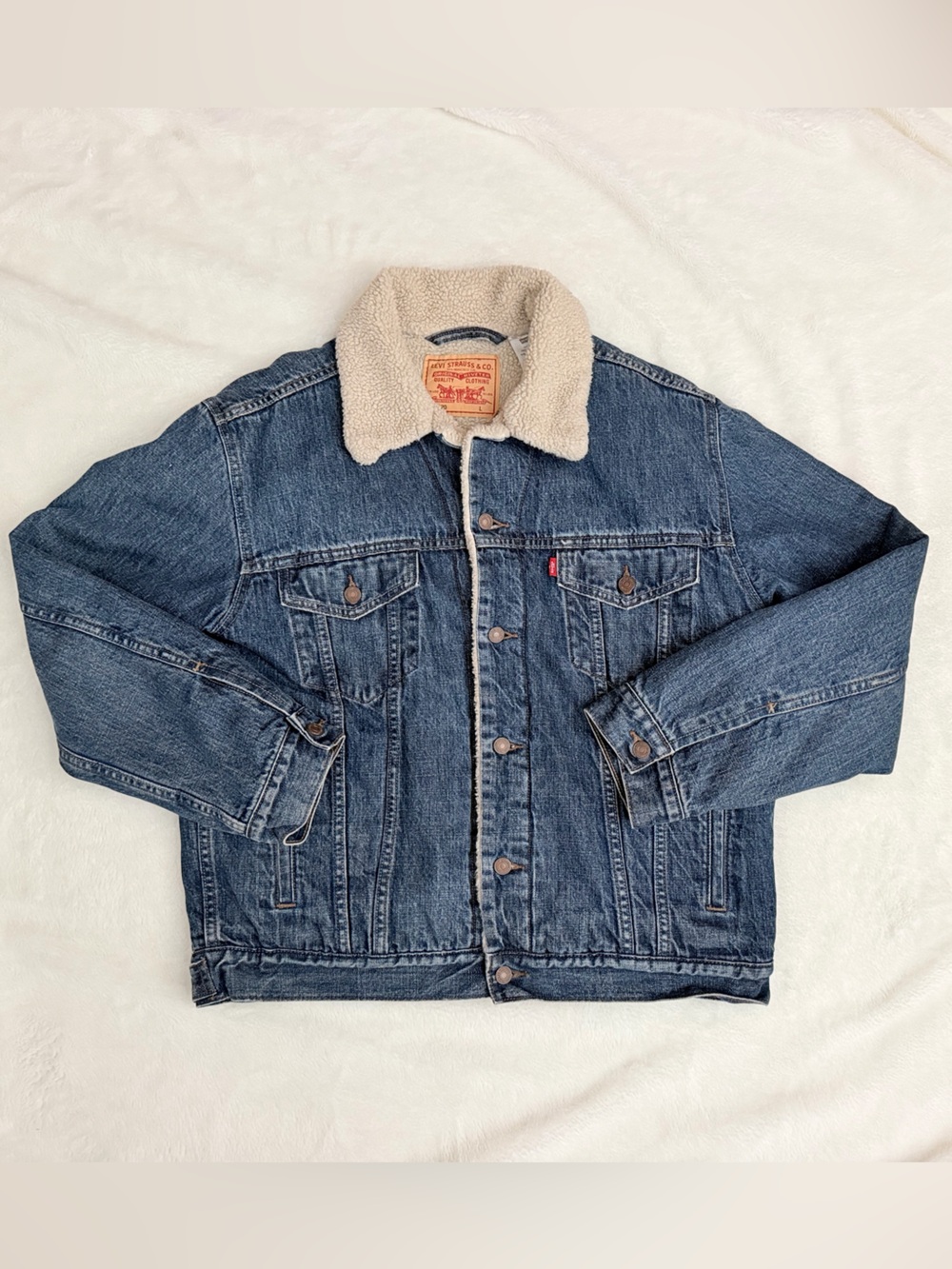 Vintage Levi's 70520 (2008) Sherpa Lined Denim Trucker Jacket Size Large Y2K